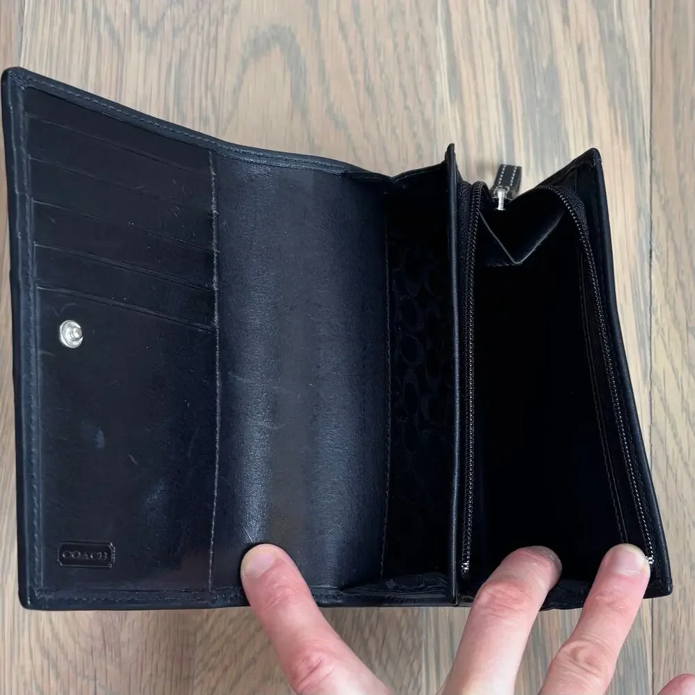 VTG 90s Y2K Coach Black Leather Continental Wallet Bifold